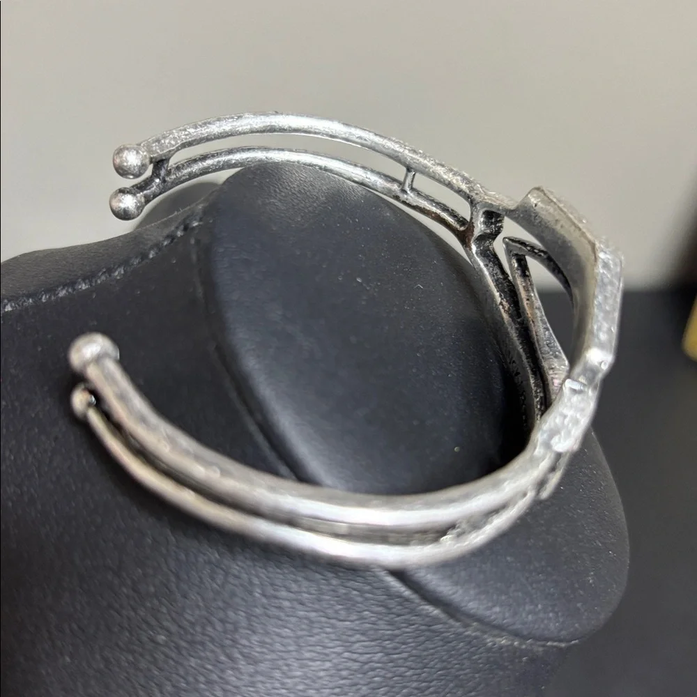 Lucky Brand Silver Tone Pave Hematite Openwork Cuff Bracelet